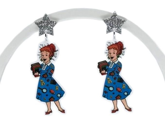 Cartoon Teacher Inspired Earrings, Magical Teacher Acrylic Statement Jewelry