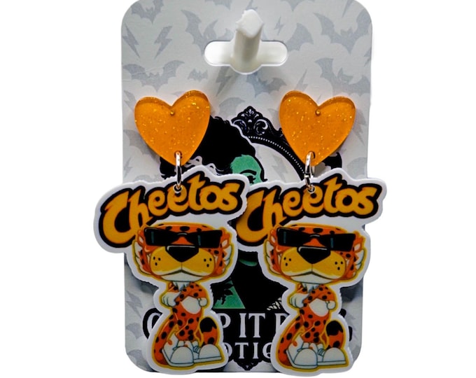 Cheesy snack earrings, orange fingers, junk food earrings