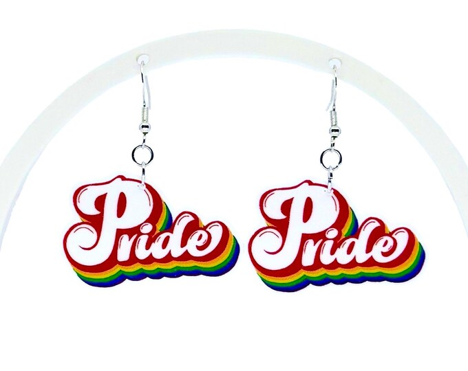 Rainbow Pride Dangle Earrings, Red Heart Studs