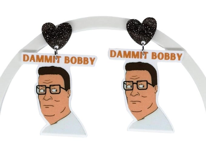 Dammit Bobby Acrylic Earrings, 90s Cartoon Dad Inspired, Funky Earrings
