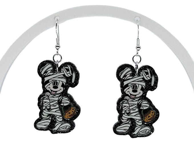 Glitter Halloween Earrings: Spooky Halloween Acrylic Charm, Boy Mouse