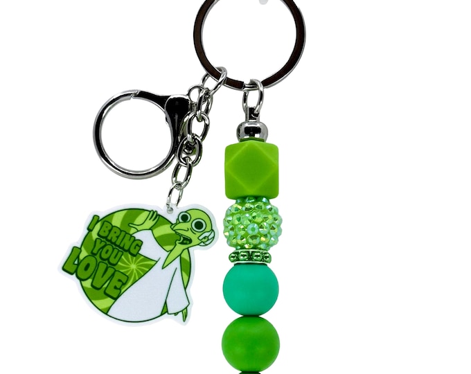 Cartoon Inspired Beaded Keychain: Silicone Bag Charm, Friend Gift