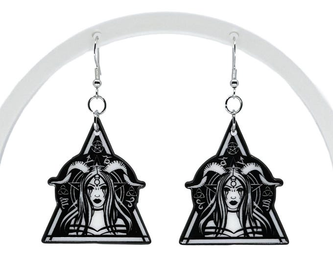 Horned Goth Girl Earrings: Nickel-Free Occult Jewelry