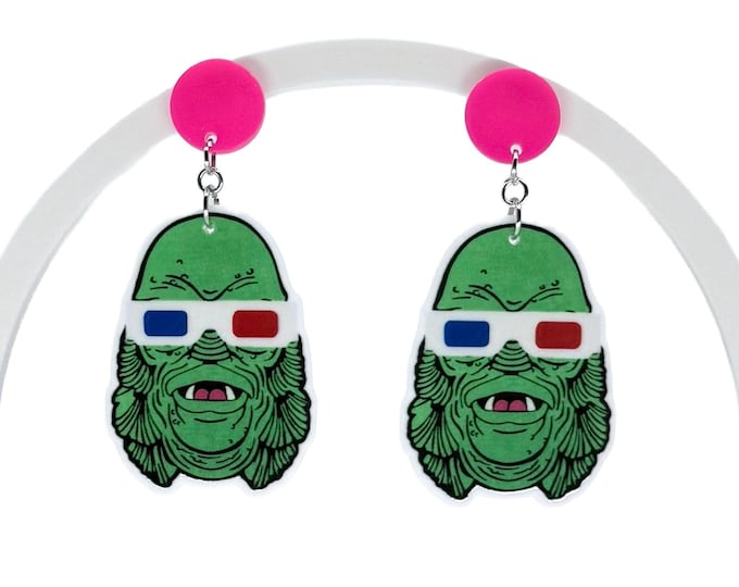 Funky Creature Earrings: Retro Neon Monster Jewelry, Horror Earrings