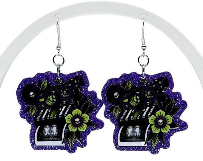 Beetle Movie Inspired Acrylic Earrings: Spooky Halloween Jewelry, Horror Earrings