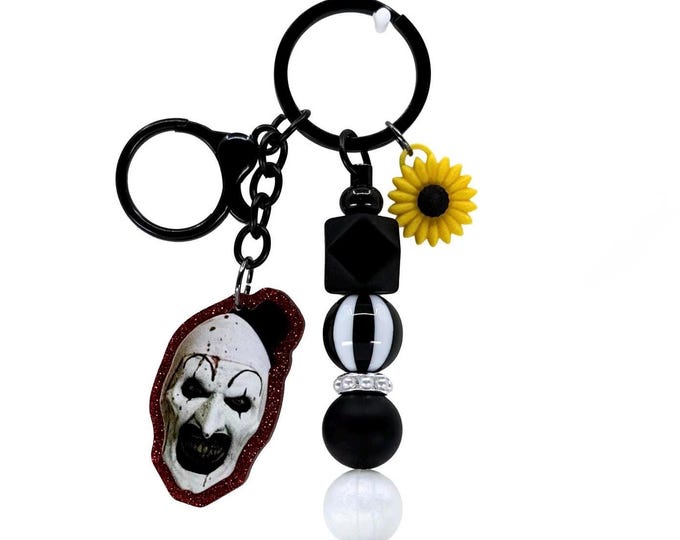Killer Clown Horror Bag Charm: Beaded Keychain with Glitter Frame, Horror Earrings