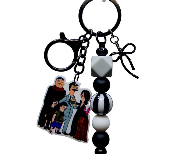 Burger Family Cartoon Charm Keychain, Beaded Bag Accessory