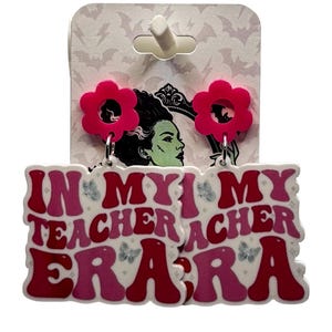 Retro Teacher Era Earrings, Pink Daisy Studs, Teacher Gift