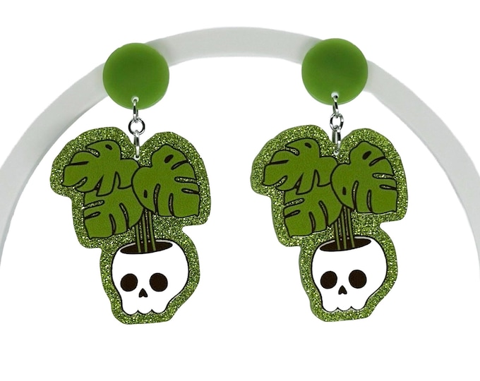 Goth Plant Lady Earrings, Skull Planter, Summer Goth