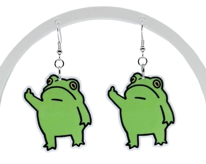 Acrylic Frog Earrings, Unbothered Meme Jewelry, Pink Studs or Hooks