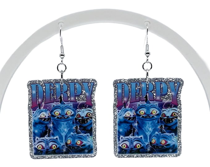 Blue Cartoon Cat Earrings, Spooky-Cute Monster Dangles