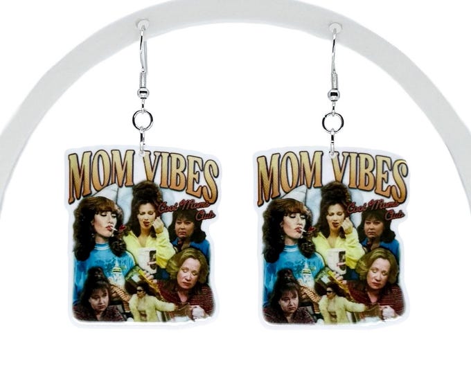 Acrylic Statement Earrings, "Mom Vibes" Design, Lightweight, 2-3" Drop Length