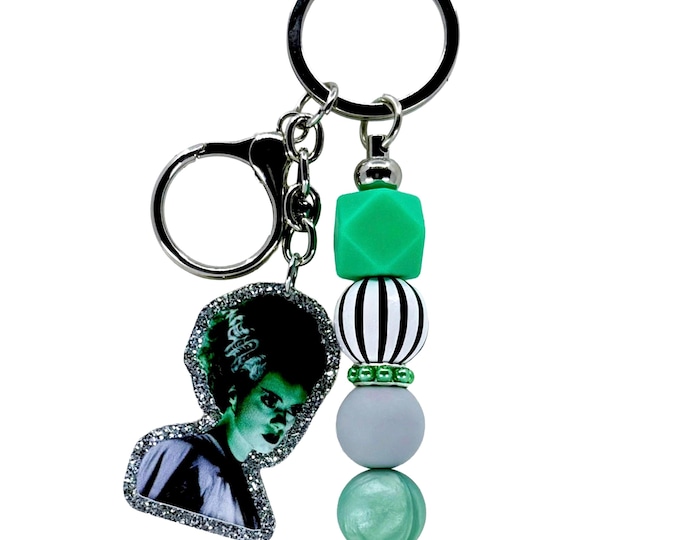 Monster Bride Keychain: Beaded Bag Charm - Undead Horror Queen