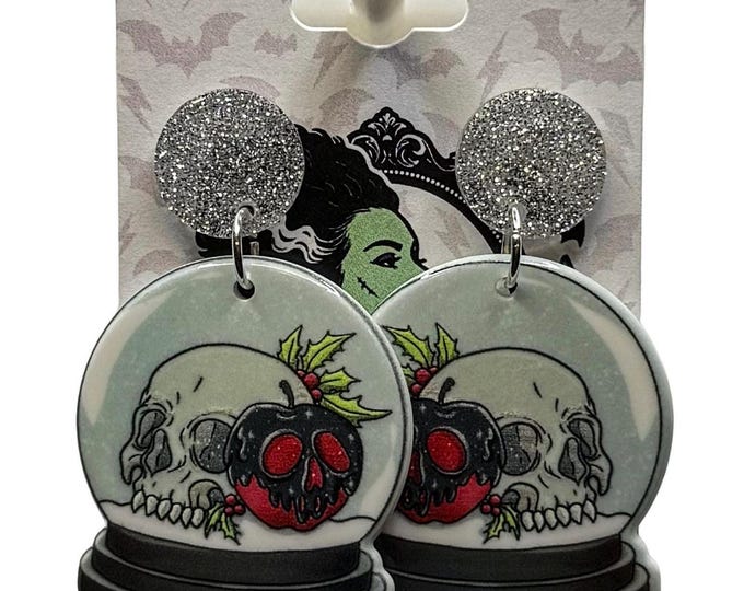 Snow Globe Skull Earrings: Goth Christmas Accessories