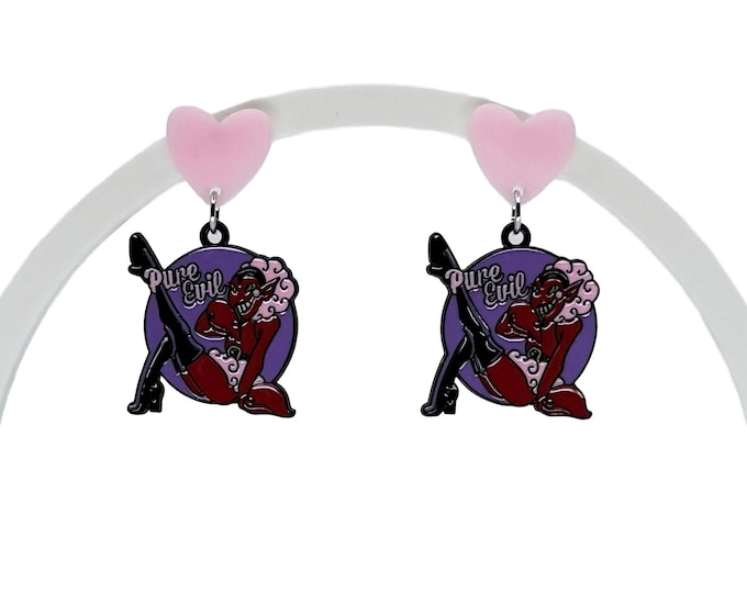 Cartoon Demon Earrings, Pure Evil PPG Inspired, Funky Statement Jewelry
