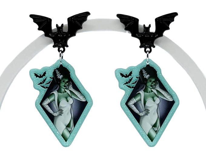 Monster Bride Earrings: Retro Horror Jewelry