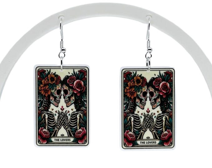 Tarot Card Earrings: Spooky Skeleton Soulmates, Lovers