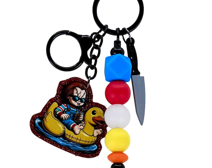 Horror Doll Beaded Bag Charm: Spooky Girl Keychain