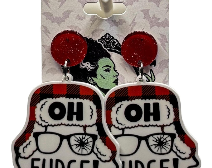 Funny Christmas Earrings, Plaid Hat, Broken Glasses, Retro Holiday Humor