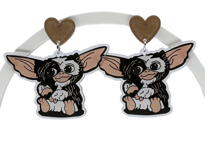80s Horror Movie Earrings, Fuzzy Mogwai Inspired, Halloween Jewelry, Handmade Charm