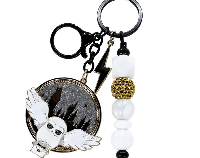 Magic Owl Charm, Magic School Inspired, Celestial Accents, Black Gold Keychain