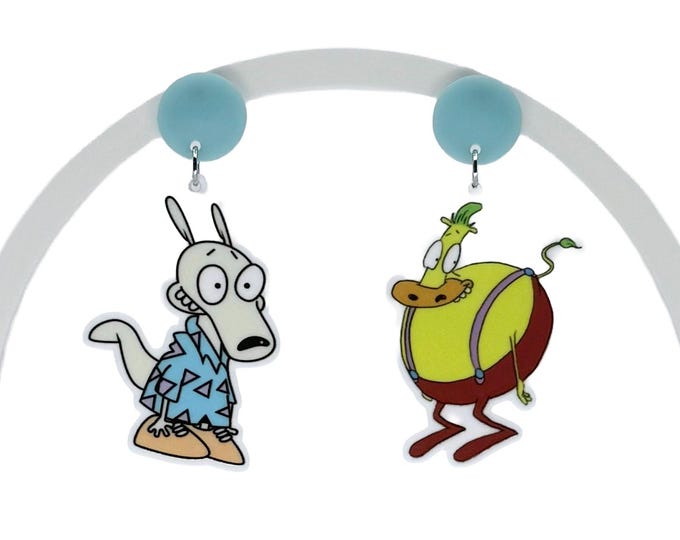 90s Cartoon Rocko\'s Modern Life Earrings, Funky Nostalgic Jewelry