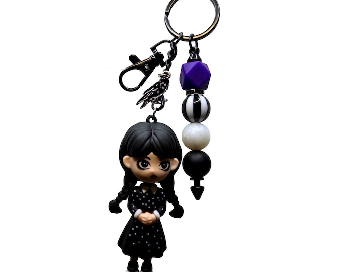 Gothic Inspired Character Keychain, Spooky Season Accessory, Handmade Bag Charm