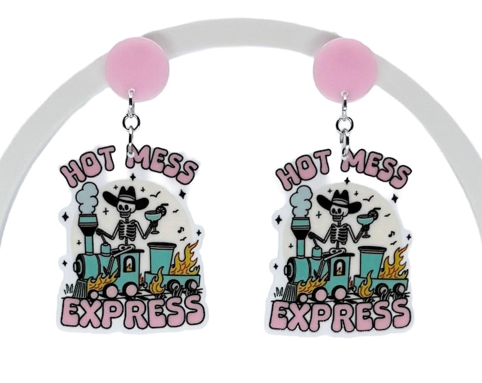 Hot Mess Express Earrings, Skeleton Train, Funky Dangle Earrings