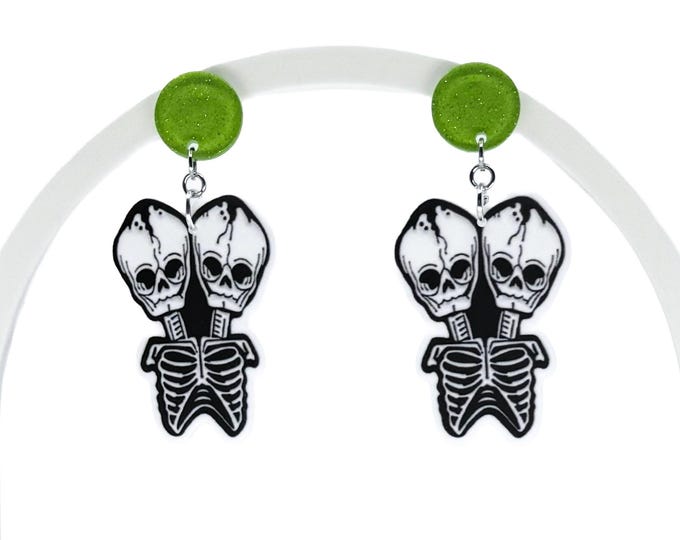 Goth Twin Skeleton Earrings: Nickel-Free Grunge Jewelry