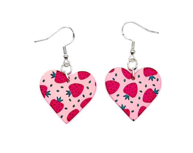 Strawberry Earrings, Pink Earrings, Cute Summer Earrings