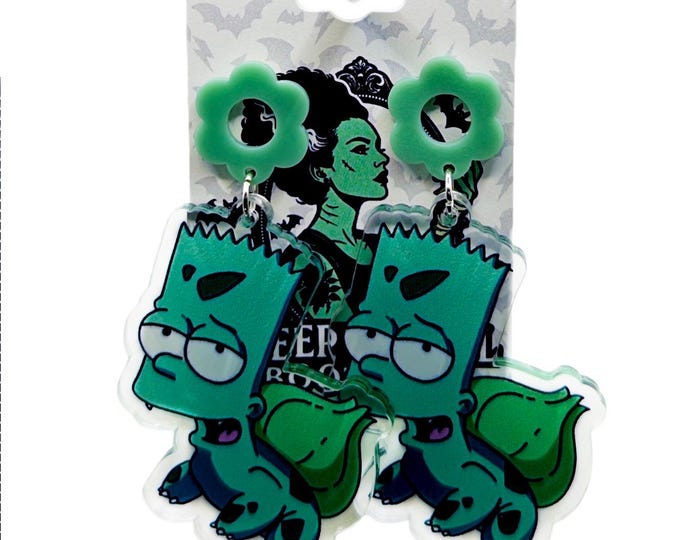 Cartoon Mashup Earrings: Snarky Blue Creature, Anime Inspired