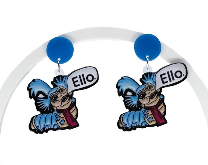 Worm Earrings: Blue Studs, 80s Movie Inspired