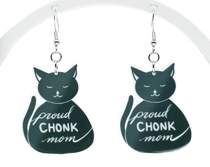 Chonk Cat Mom Earrings, Green Acrylic, Nickel-Free, Chonks