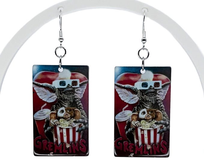Retro Horror Movie Earrings: 80s Gremlins Cinema, Nickel-Free Hooks
