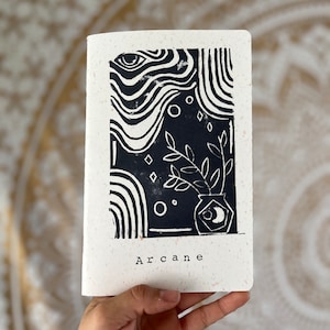 Arcane hand-pressed linocut print notebook