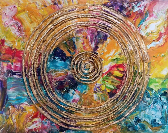 After Rain, acrylic painting with structure and gold effects, 40 x 50 cm, ready to hang