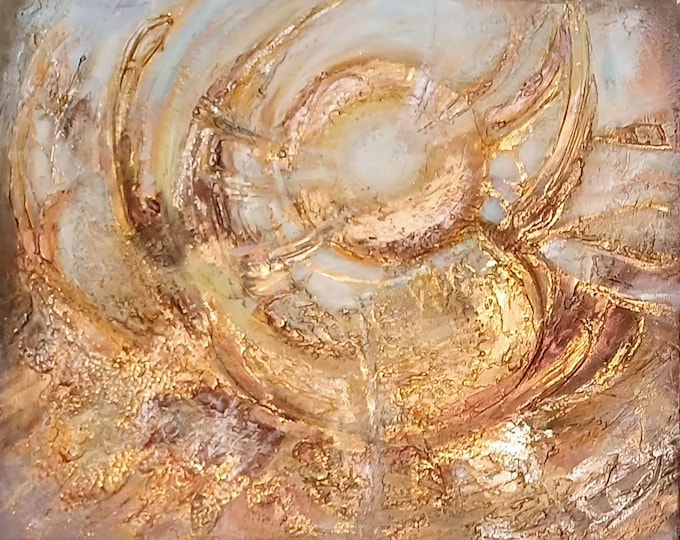 Halo, acrylic painting with structure and gold effects, 50 x 40 cm, ready to hang