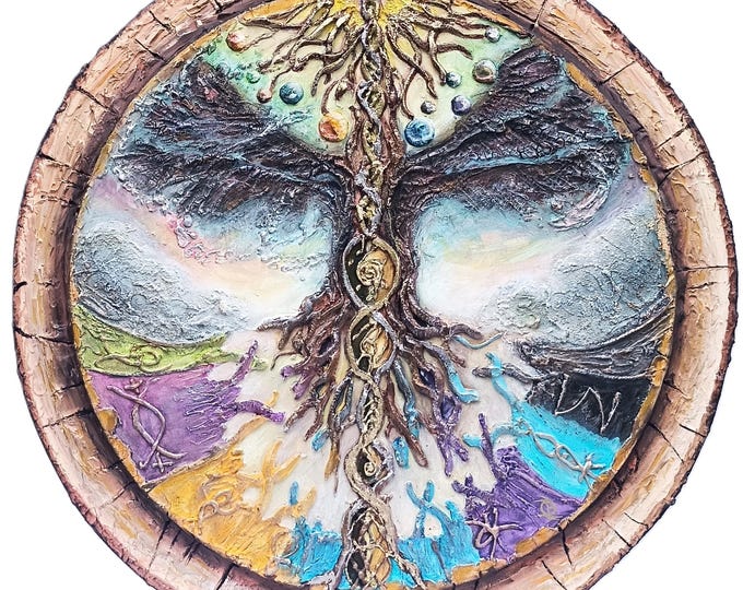 Connection, acrylic painting with structure, round with frame, 60 cm, ready to hang