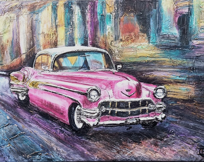 Vintage Drive, acrylic painting with structure and gold effects, 50 x 70 cm, ready to hang