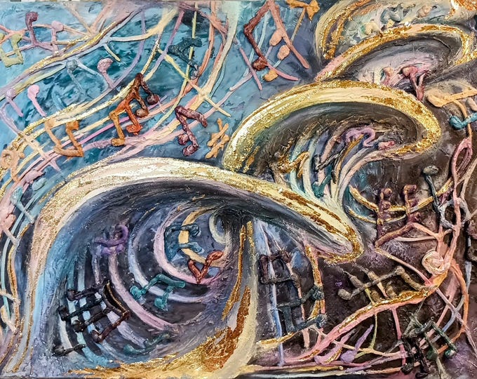 Awakening, acrylic painting with structure and gold effects, 60 x 80 cm, ready to hang