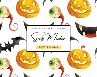 Halloween seamless pattern, kids halloween digital paper, seamless spooky pattern, halloween pumpkin pattern, trick or treat pattern file