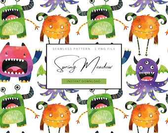 Leuk halloween-monsterpatroon, naadloos kinder halloween-patroon, griezelig monster digitaal papier, kinder halloween oppervlakteontwerp
