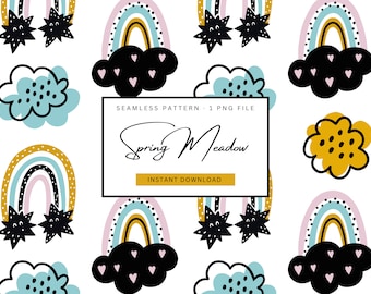 Patrón de arco iris boho, estilo boho de patrones sin fisuras, archivo sin costuras de arco iris funky, patrón de arco iris repetitivo, papel digital boho sky