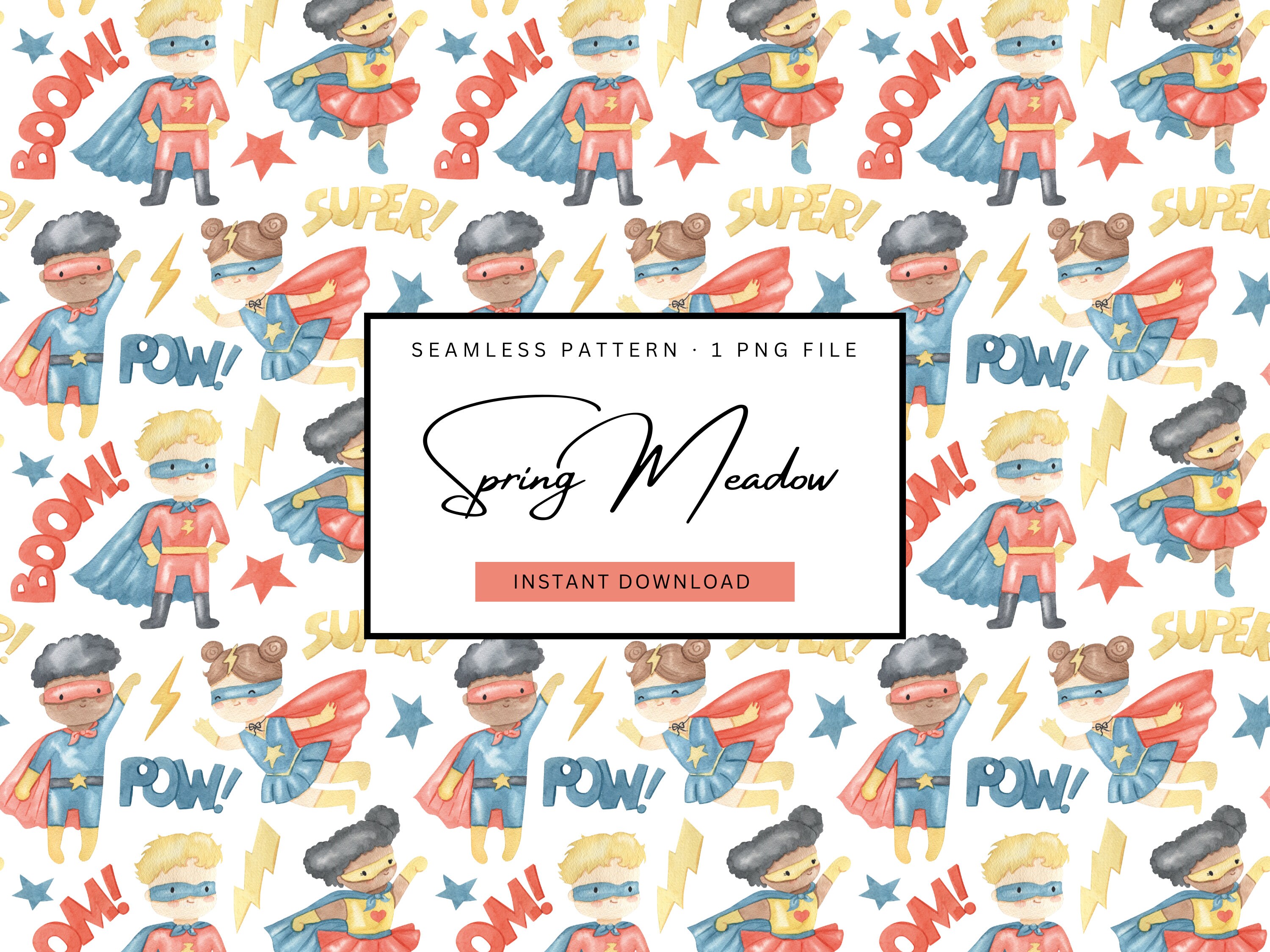 Kids Superheroes Seamless Pattern, Watercolor Comic Pattern, Repeating ...