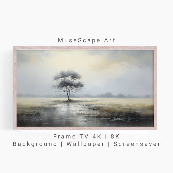 Frame TV Art | Oil Painting of a Lone Tree in a Wet Field | Wallpaper | Background | Screensaver | Nature Frame TV Art TVN1