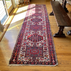 Beautifully Worn Heriz Serapi Runner – Hand-Knotted Wool – 37&quot; x 120&quot;