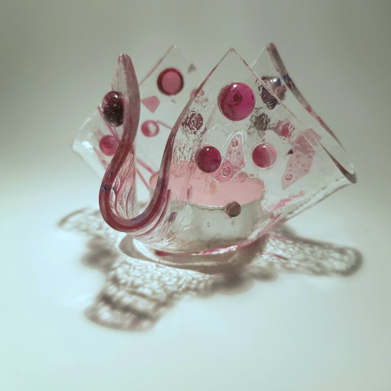 fused glass tea light holder Pink