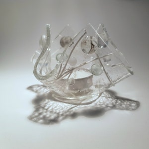 fused glass tea light holder White