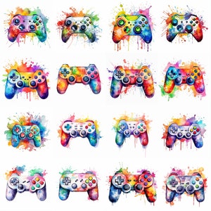 Aquarelle Gaming Controller Clipart - 16 PNG de haute qualité - Téléchargement numérique - Utilisation commerciale - Fabrication de cartes, Mixed Media, Digital Crafting