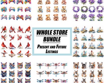 WHOLE STORE BUNDLE [Present and Future Listings] - Watercolor High Quality PNGs - Digital Download - Commercial Use